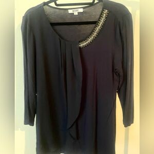 Navy Embellished Scoop Neck Blouse